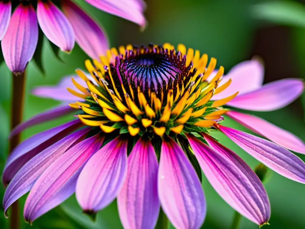 Atrayendo abejas y mariposas urbanas, la coneflower púrpura deslumbra con su delicada belleza, contrastando con el paisaje urbano borroso