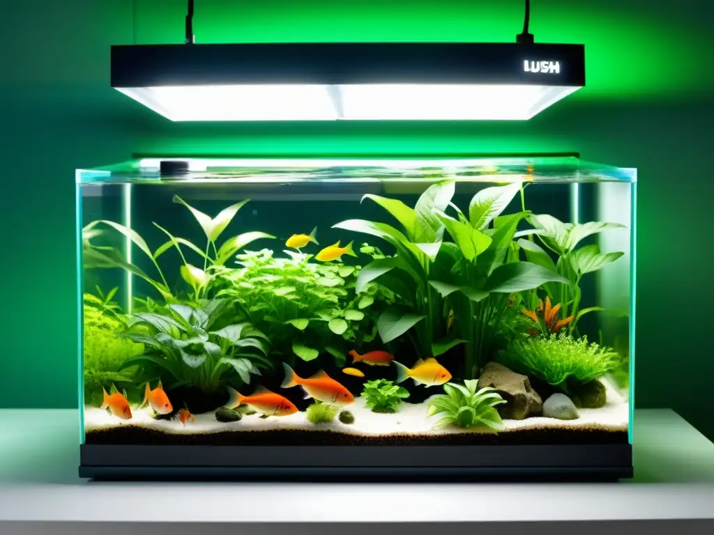 Acuaponía con peces y plantas en un sistema moderno de 8k, mostrando una relación armoniosa entre la vida acuática y la vegetación exuberante