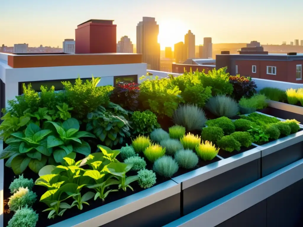 Un jardín en la azotea con huertos verticales sostenibles, educativos y llenos de vegetales y hierbas verdes