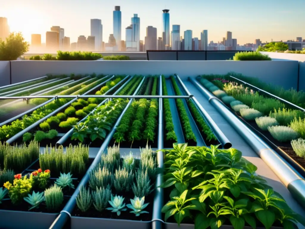 Un jardín en la azotea con moderno sistema de riego y plantas exuberantes