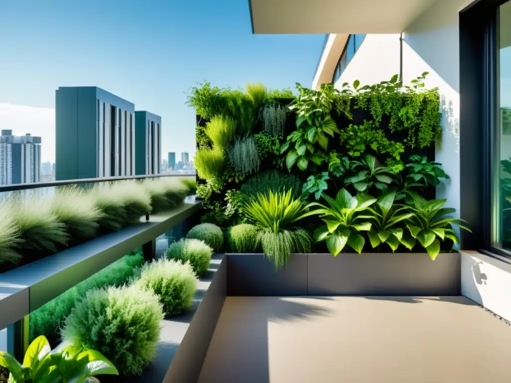 Un balcón urbano con huertos verticales, un oasis moderno de naturaleza en la ciudad