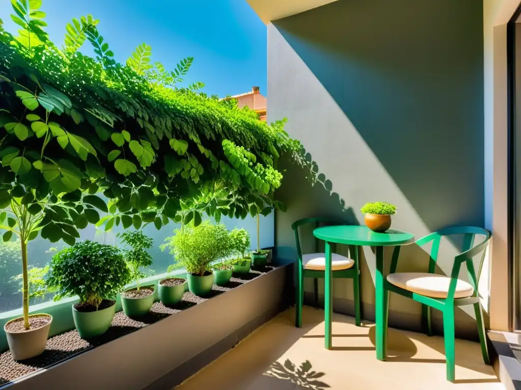 Un balcón urbano con moringa en macetas para terrazas, un oasis verde y moderno