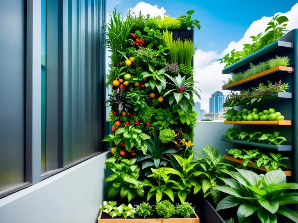 Bebida probiótica casera con kéfir en un jardín vertical urbano, fresco e innovador