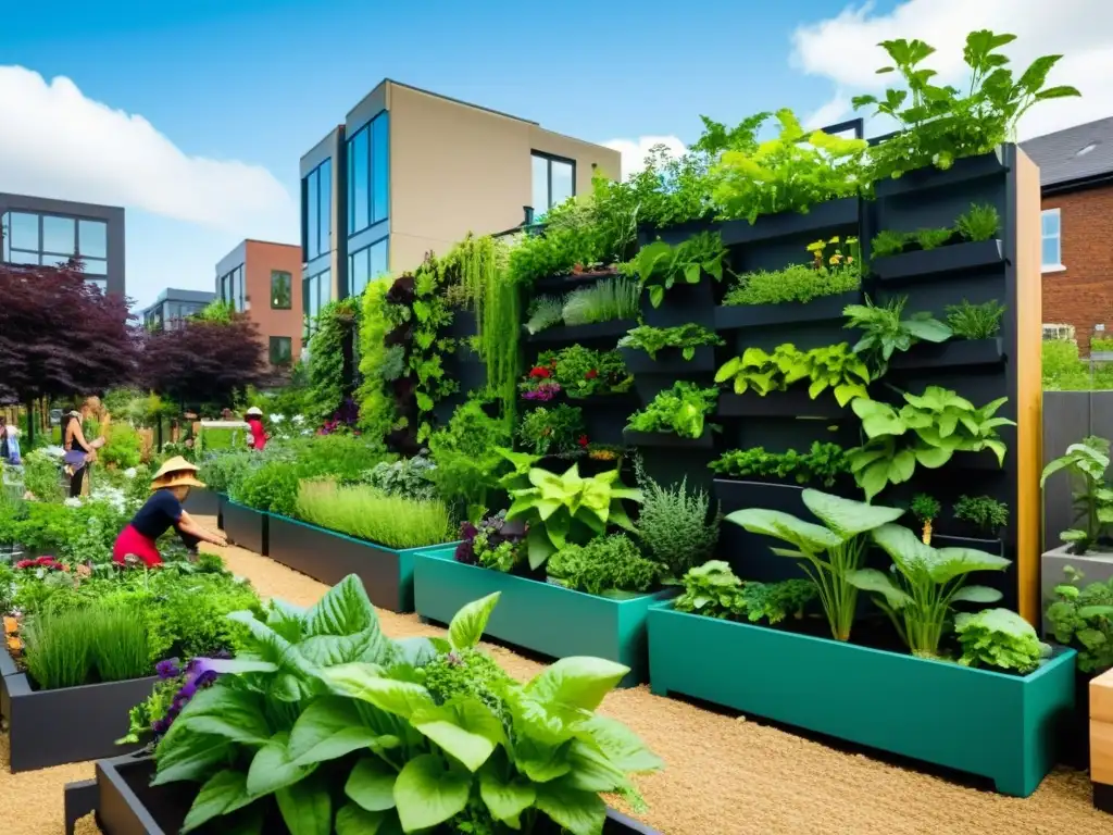 Una bulliciosa y vibrante comunidad educativa en huertos verticales, integrando naturaleza en la ciudad