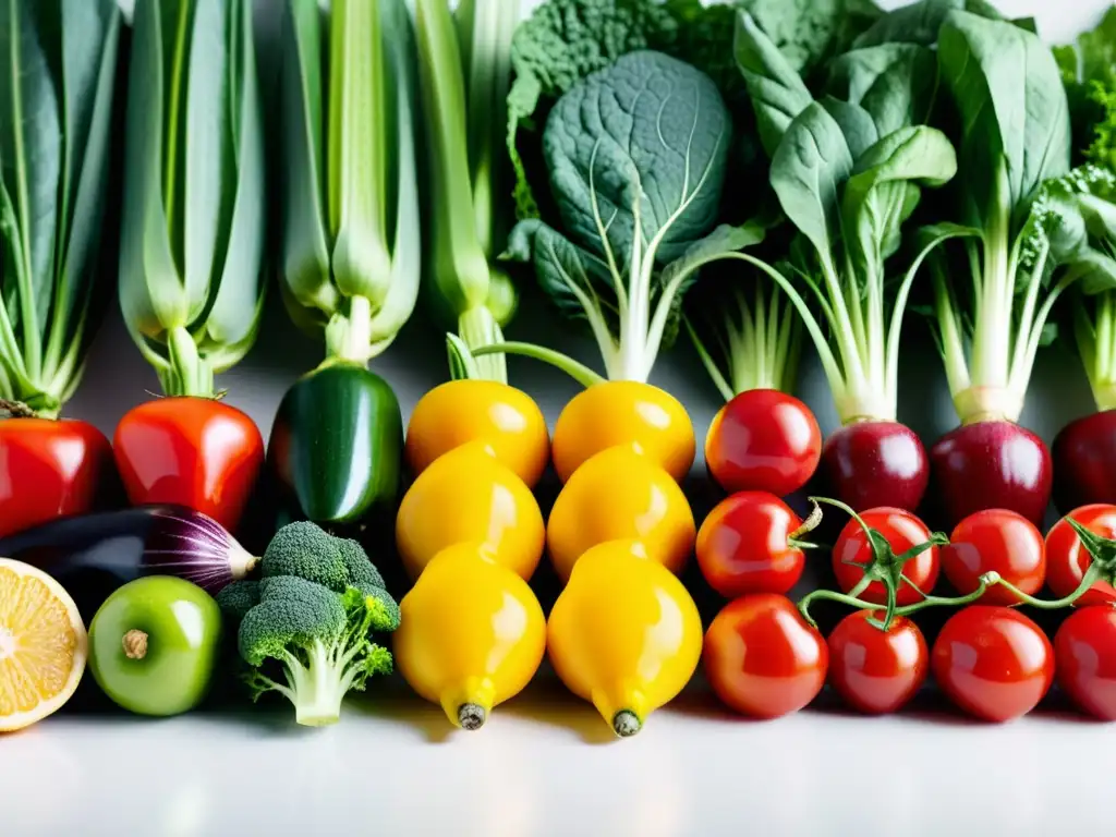 Coloridas frutas y verduras frescas en cocina minimalista