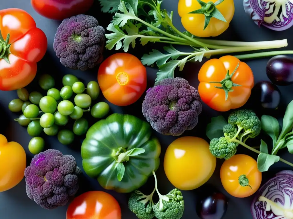 Una composición artística de vibrantes verduras de temporada para guarniciones, con colores y texturas exquisitas