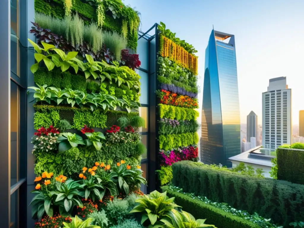 Una comunidad urbana se reúne alrededor de un exuberante huerto vertical, creando beneficios huertos verticales comunidad urbana