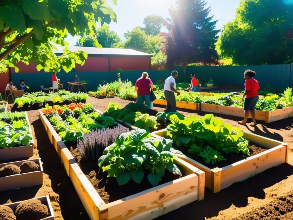 Una comunidad vibrante cultiva frutas y verduras en huertos elevados