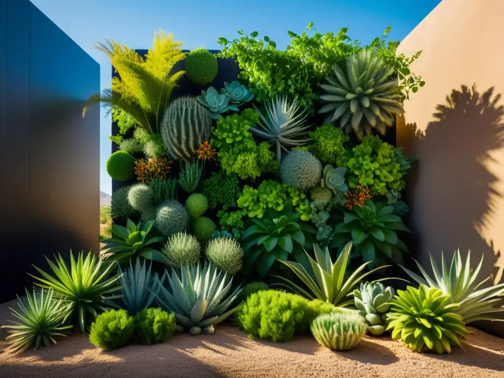 Cultivo en huertos verticales en zonas áridas: moderna estructura llena de vida en un entorno desértico, reflejando innovación y esperanza