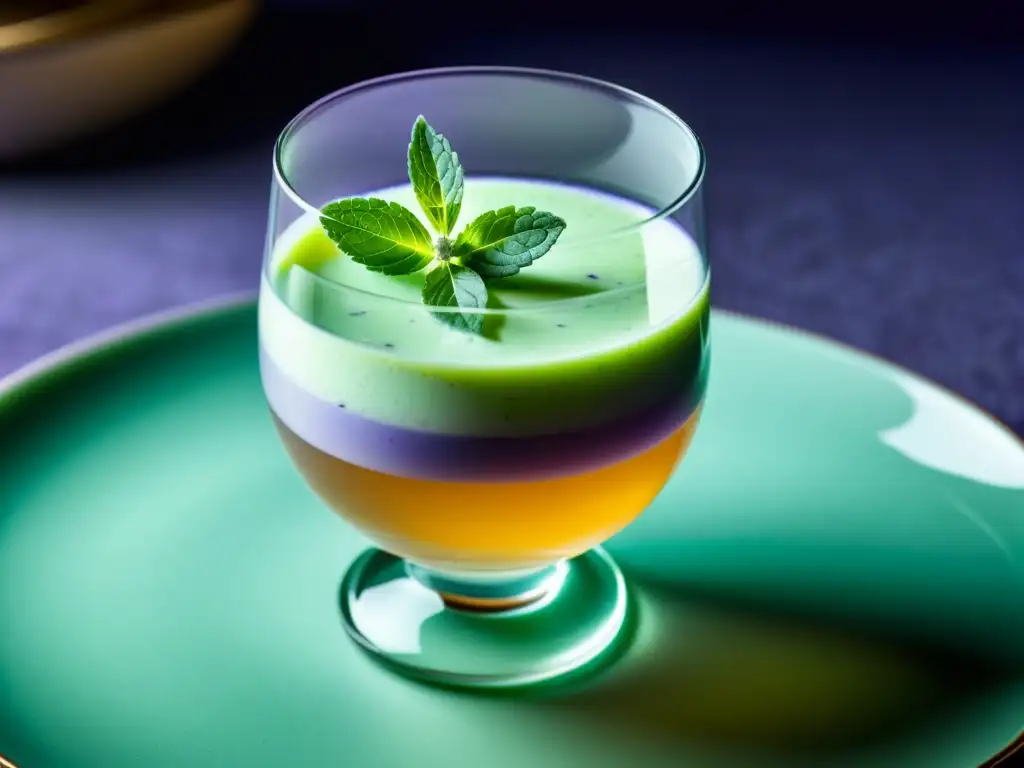 Deliciosa panna cotta con hierbabuena y lavanda en copa de postre, una explosión de sabor y color