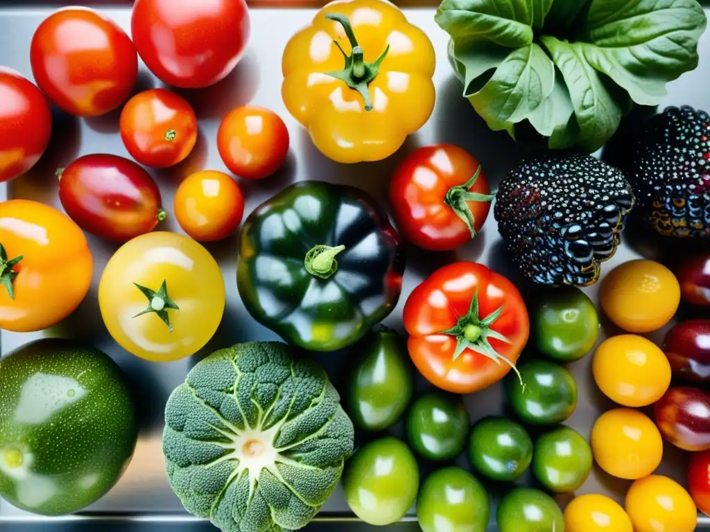 Una deslumbrante exhibición de vegetales y frutas de agricultura urbana, manteniendo nutrientes y conservando su frescura en una cocina moderna