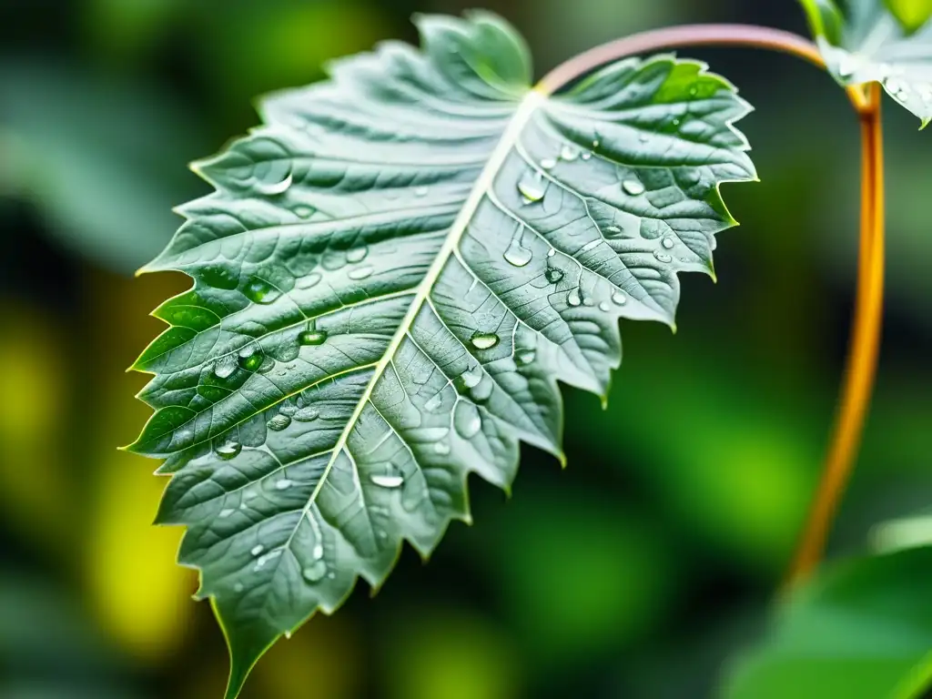 Detallada hoja verde sana en jardín vertical, resalta belleza y prevención enfermedades huertos verticales