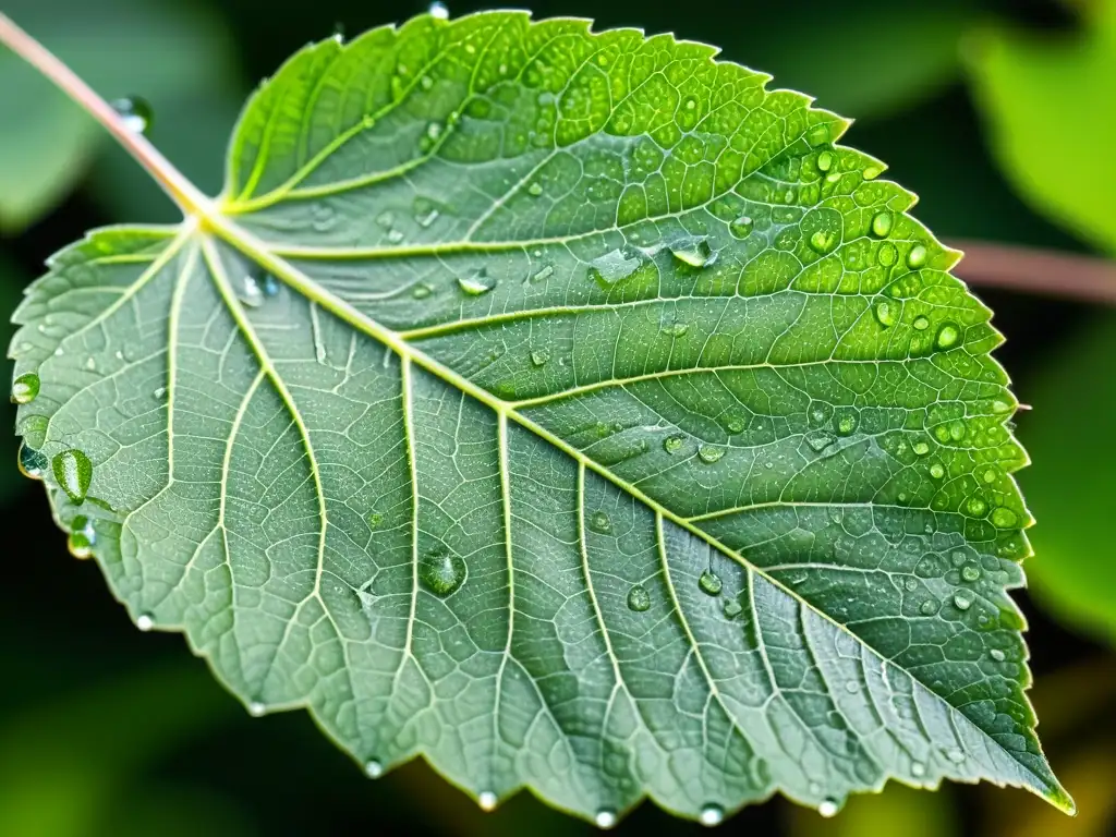 Detalle de hoja verde con signos de enfermedad foliar en huerto urbano