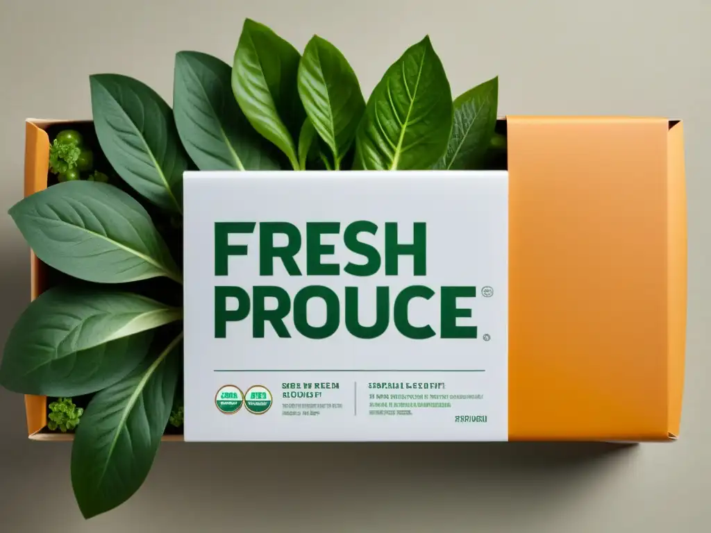 Embalaje eco-friendly para productos frescos: diseño moderno y lujoso Detalle de packaging ecológico para huertos verticales, diseño moderno y lujoso con materiales sostenibles y colores naturales