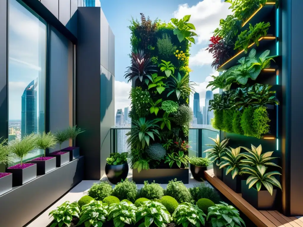 Diseño de huertos verticales climas extremos: Impactante jardín vertical en clima extremo con tecnología innovadora y exuberante vegetación