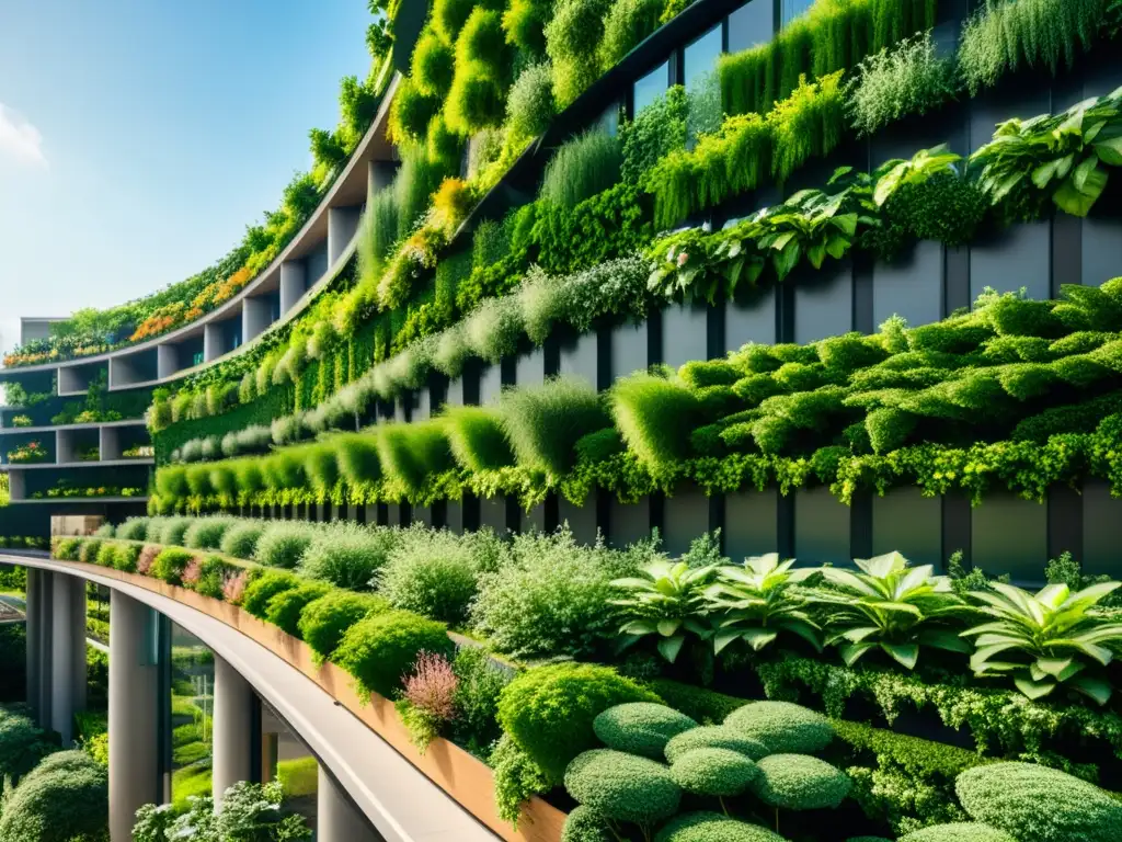 Diseño urbano integrando naturaleza: paisaje urbano moderno con vegetación exuberante y arquitectura innovadora