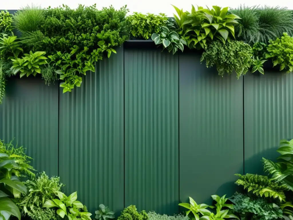 Diseños creativos de huertos verticales urbanos con plantas verdes en patrón geométrico sobre fondo blanco, elegante y moderno