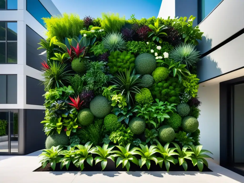 Diseños de huertos verticales urbanos: Imagen de un impresionante jardín vertical urbano, con plantas vibrantes y diseño estético