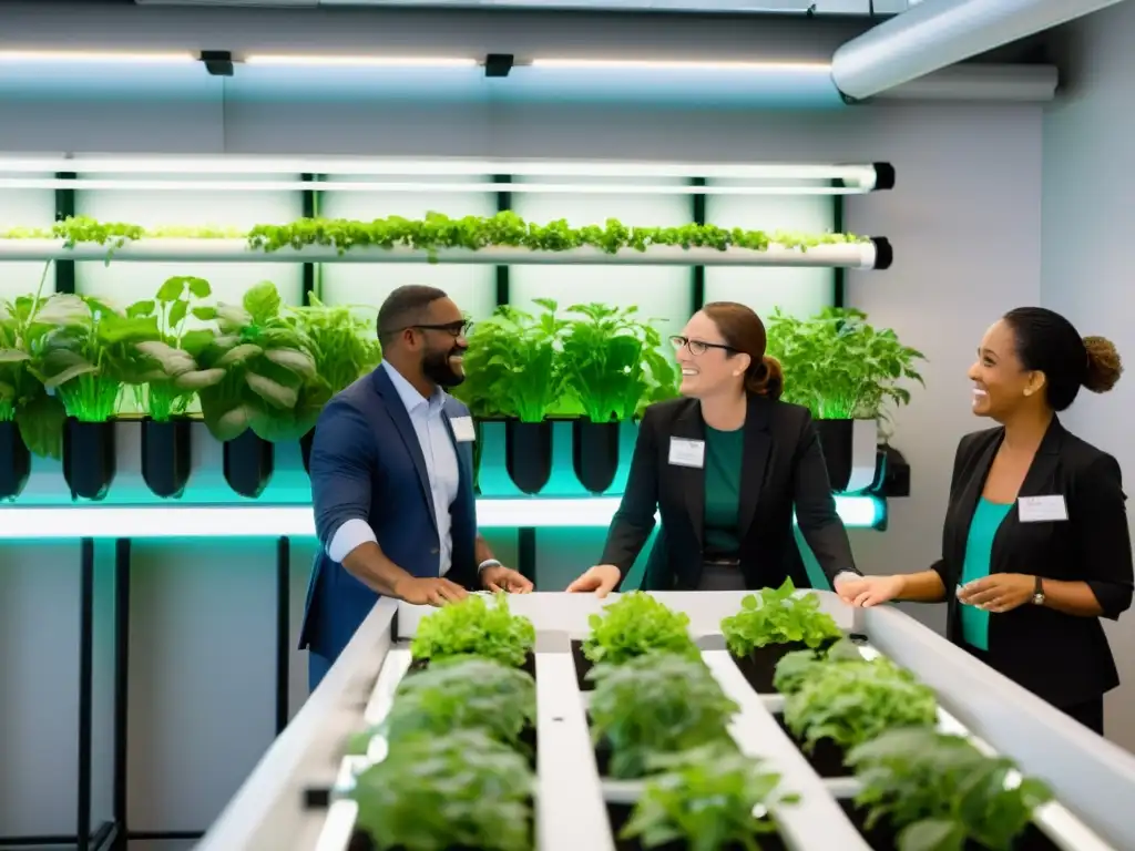 Formación de educadores en agricultura vertical: Profesionales entusiastas discuten sobre un sistema de cultivo en un aula luminosa