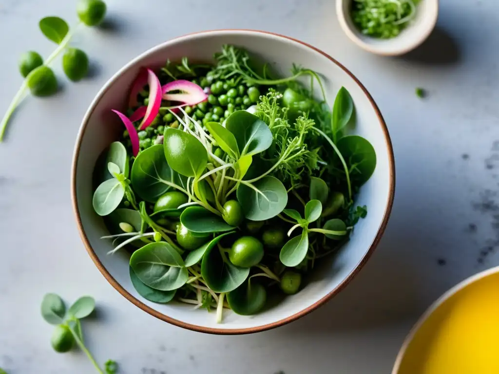 Una ensalada vibrante con brotes frescos y germinados