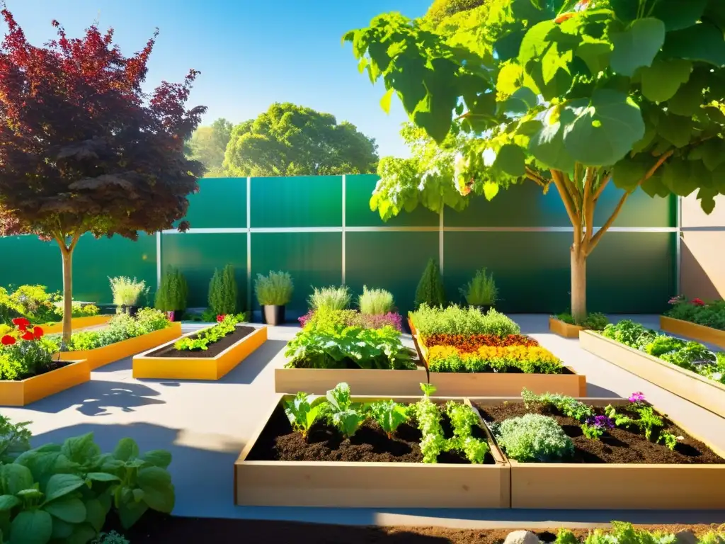 Un jardín escolar vibrante y moderno con programas de agricultura urbana en escuelas