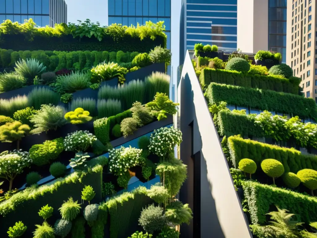 Transformación de espacios urbanos con impresionantes huertos verticales que adornan la vibrante ciudad moderna