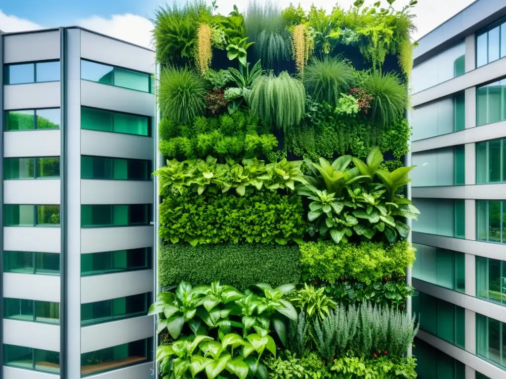 Espectacular jardín vertical en París, muestra la agricultura urbana con plantas exuberantes en un edificio contemporáneo