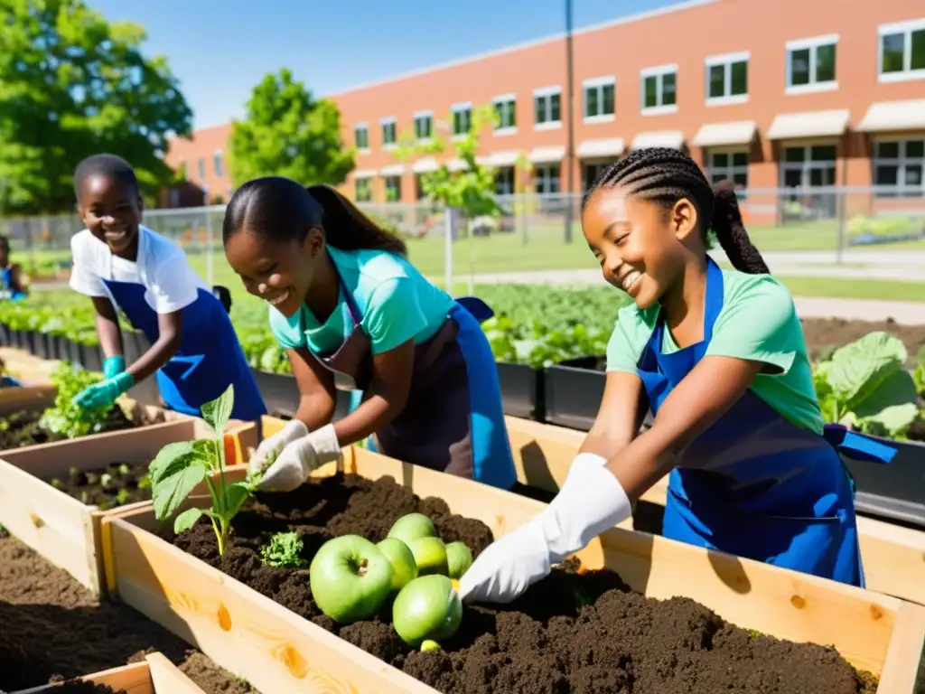 Estudiantes de primaria plantan frutas y verduras en huertos escolares urbanos