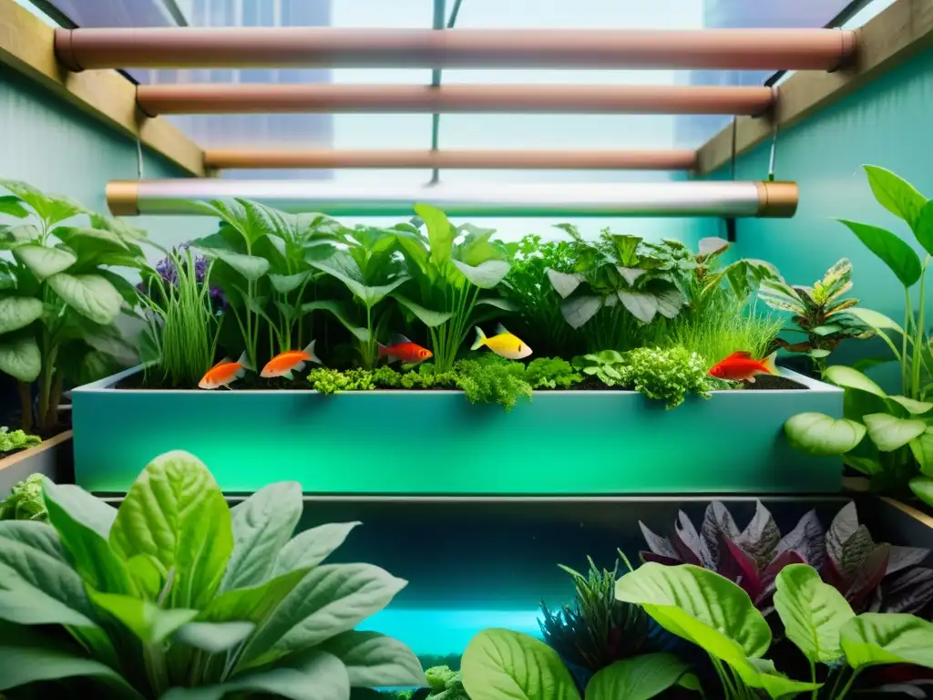 Experiencias de nutrición en acuaponía urbanas: un jardín urbano vibrante con vegetales y peces en armonía