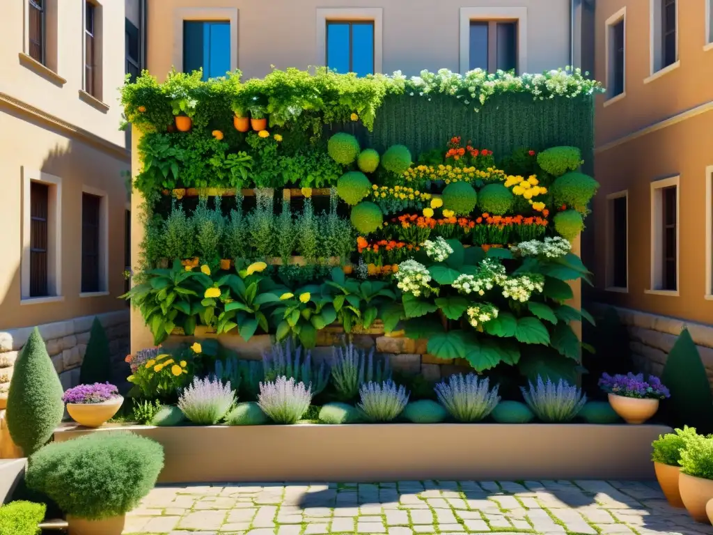 Un exuberante jardín vertical en la antigua Roma, muestra el ingenio del cultivo vertical en agricultura urbana