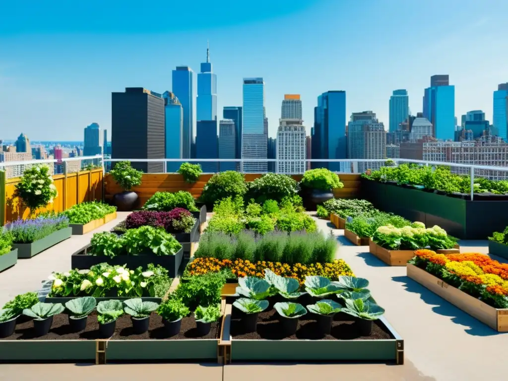 Un exuberante jardín urbano en contraste con el bullicioso paisaje citadino