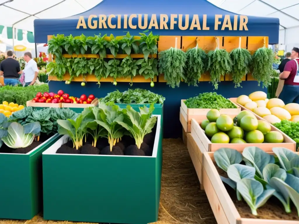 Una feria agrícola bulliciosa con frutas y verduras recién cosechadas en exhibición