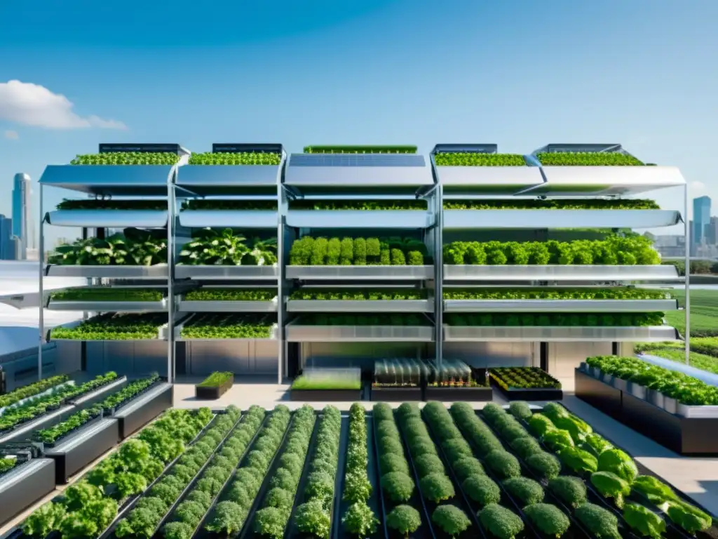 Una granja vertical de alta tecnología con huertos verticales y agricultura de precisión integrada en la ciudad