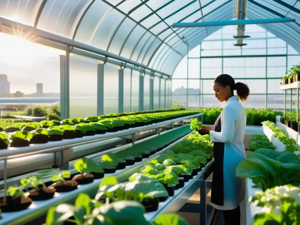 Un grupo de agricultores urbanos diverso en un invernadero innovador con sistemas de agricultura vertical e hidropónica