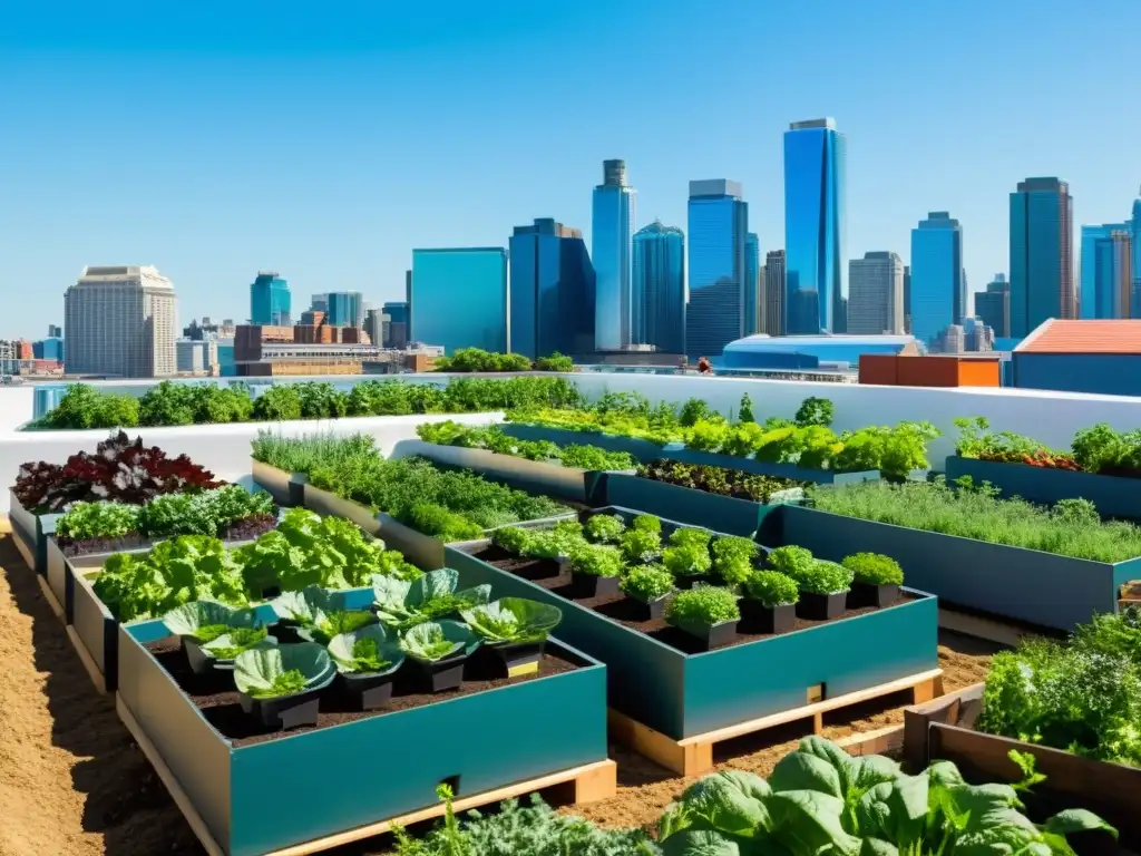 Grupo de agricultores urbanos cuidando huertos en azoteas de la ciudad