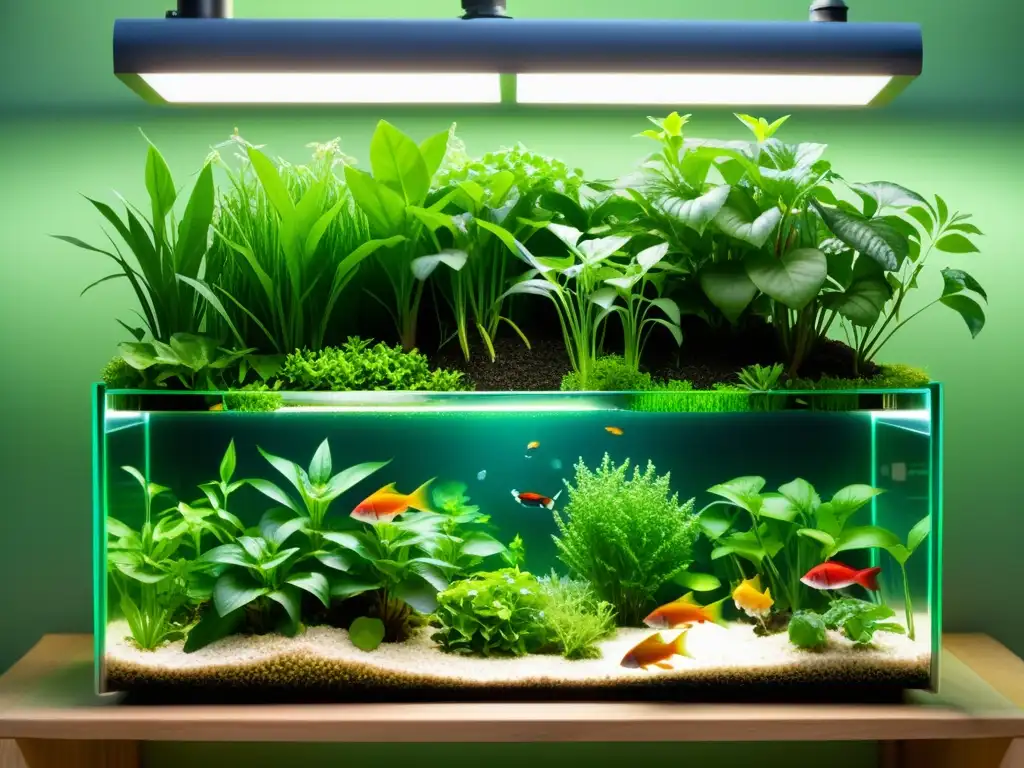 Una hermosa acuaponía con los mejores peces y plantas acuaponía en armonía natural