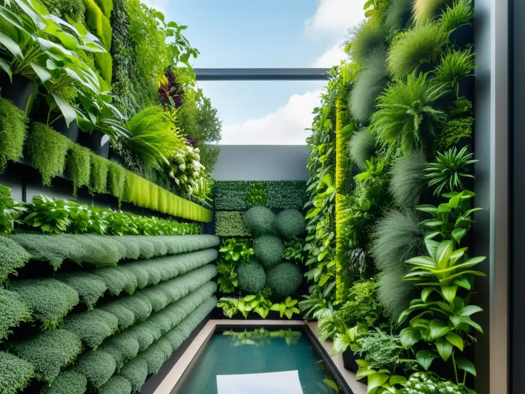 Hermoso huerto vertical con diseño eficiente y plantas vibrantes