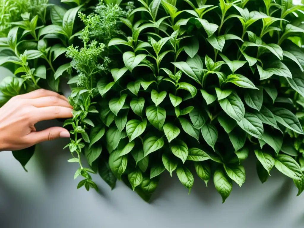 Cultivar hierbas aromáticas en jardines verticales con cuidado profesional y atención meticulosa en un entorno contemporáneo