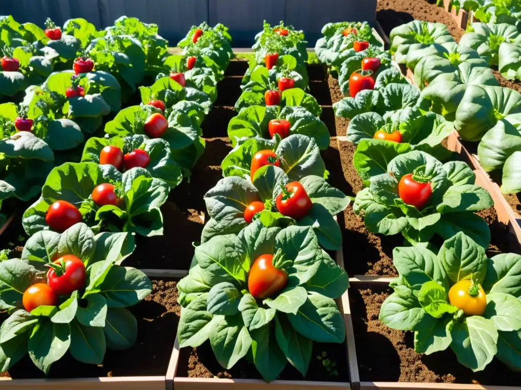 Un huerto urbano exuberante y vibrante, repleto de verduras frescas, capturando el valor nutricional de las hortalizas