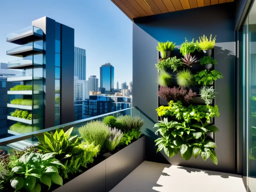 Un huerto vertical para apartamentos, con plantas vibrantes y soleado