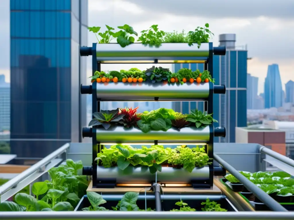 Un huerto vertical innovador en la ciudad reduce la huella de carbono con vegetales y hierbas vibrantes