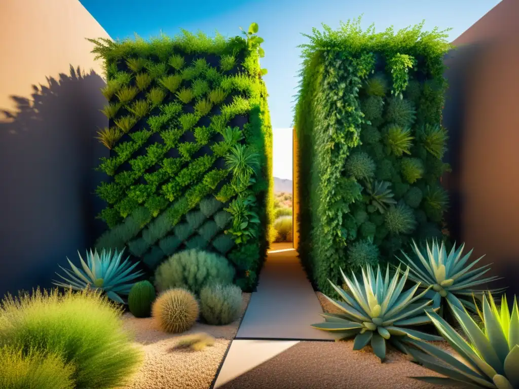 Un huerto vertical innovador en zona árida, muestra adaptación y belleza de plantas