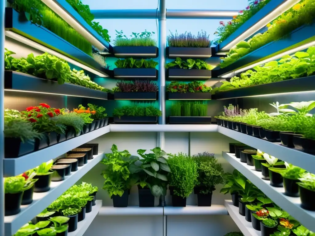 Un huerto vertical sistemas acuaponía de diseño futurista con exuberante vegetación y una simbiosis vibrante entre plantas y peces