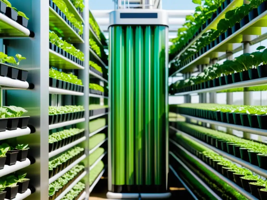 En un huerto vertical, software de riego agrícola controla el cultivo de plantas vibrantes