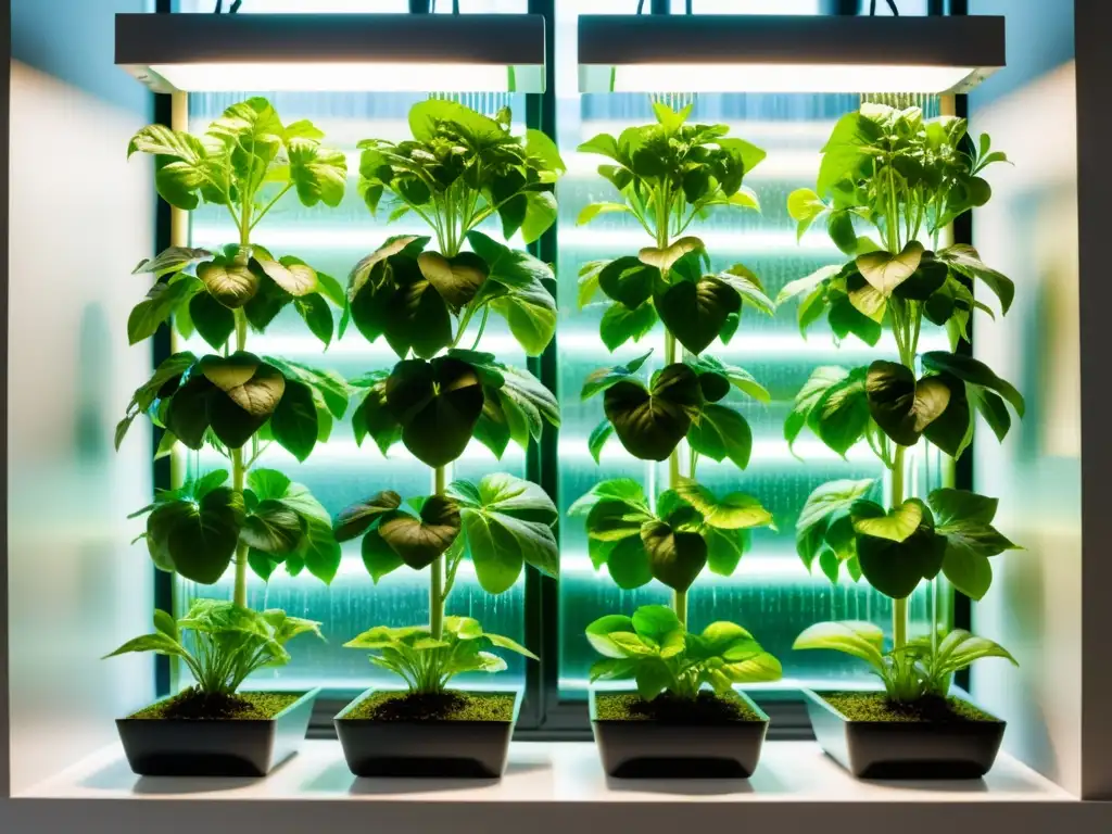 Innovación en huertos verticales: exuberante jardín hidropónico iluminado por luz natural, mostrando una innovadora forma de agricultura sostenible