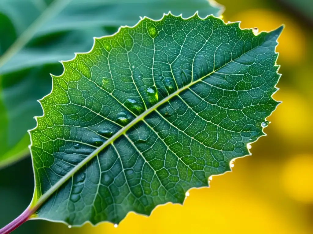 Imagen detallada de hoja con enfermedad foliar en huerto urbano, resaltando texturas y patrones