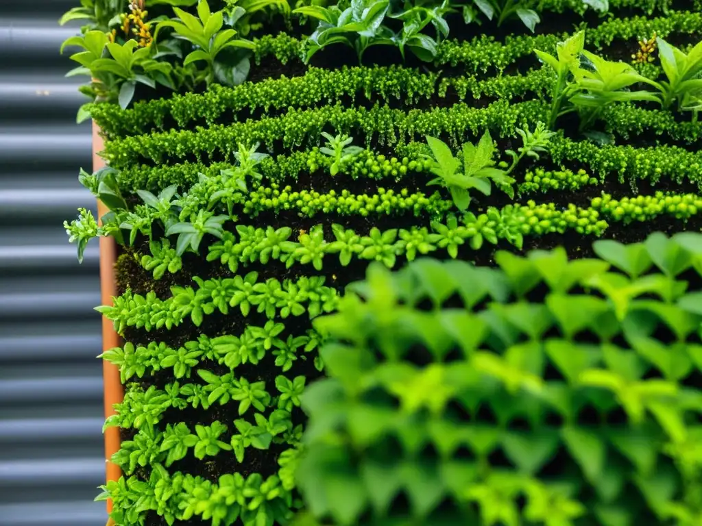 Insectos en jardín vertical: plaga y vitalidad Una impactante imagen detallada de un huerto vertical con plagas comunes huertos verticales combatir que infestan las hojas