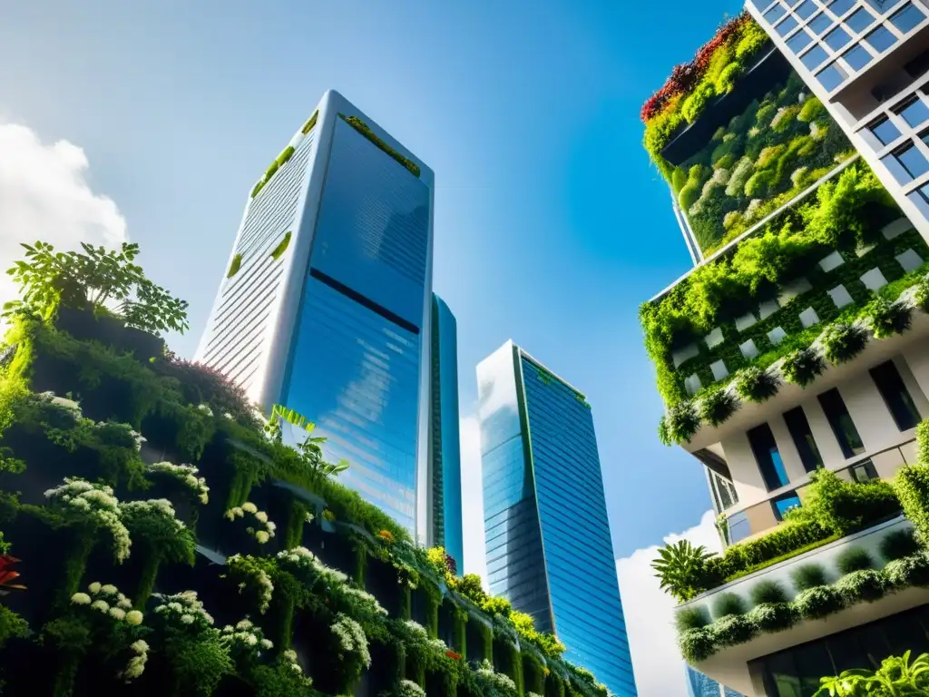 Impactante imagen de huertos verticales en la ciudad, fusionando naturaleza y desarrollo urbano de forma innovadora