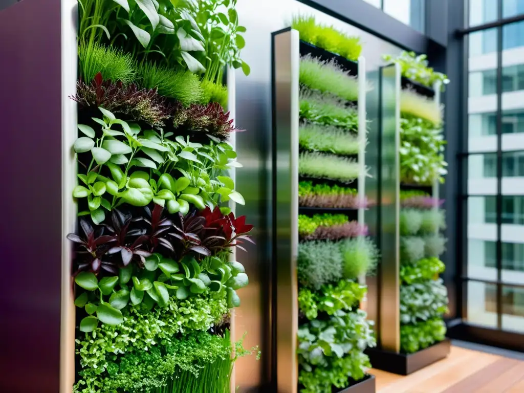 Una impactante pared verde urbana con microgreens vibrantes