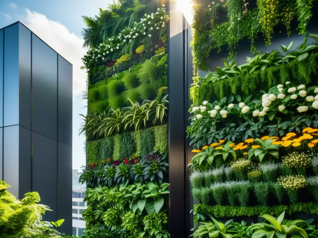 Un impresionante huerto vertical en medio de la bulliciosa ciudad, un oasis verde en contraste con la contaminación del suelo urbano